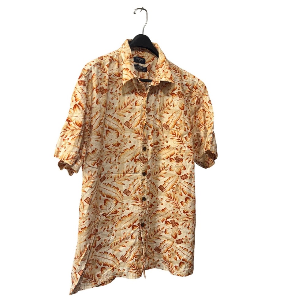 Dockers Mens XL Short Sleeve Linen Cotton Tropical Floral‎ Hawaiian Shirt Orange